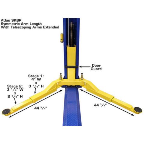 Atlas 9KBPX 9000 lb Baseplate Two Post Car Lift Low Ceiling 9ft 6in