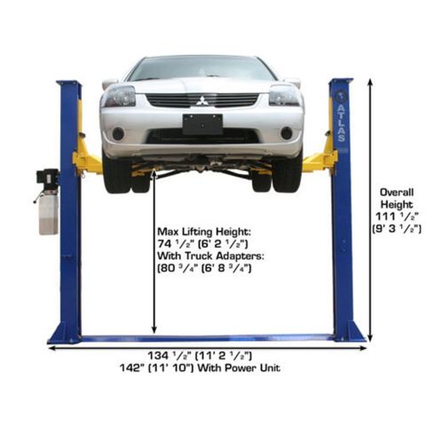 Atlas 9KBPX 9000 lb Baseplate Two Post Car Lift Low Ceiling 9ft 6in