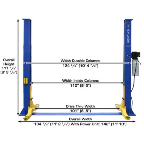 Atlas 9KBPX 9000 lb Baseplate Two Post Car Lift Low Ceiling 9ft 6in