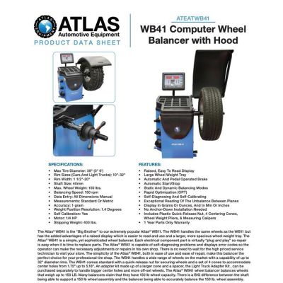 Atlas WB41 Computerized Self Calibrating Wheel Balancer 32in 150 lb