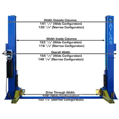 Atlas BP12000X 12000 lb Heavy Duty Baseplate Two Post Lift Low Ceiling