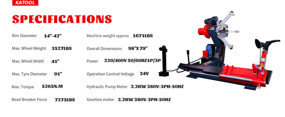 Katool KT T260 Heavy Duty Truck Tire Changer 42in 3527 lb Capacity