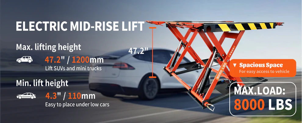 Katool KT X90E 8000 lb Electric Mid Rise Scissor Lift 47in CE Certified
